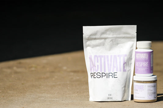 Respire supplements for horses, dogs, and humans shown in their packaging.