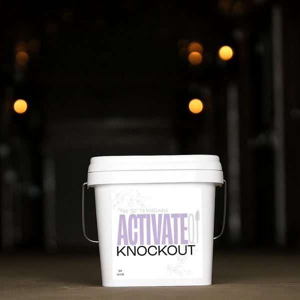 White bucket labeled 'Activate Knockout' with a dark background and blurred lights.